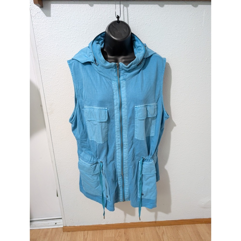 Calvin Klein Performance Hooded Utility Vest W- XL Turquoise Full Zip Drawstring